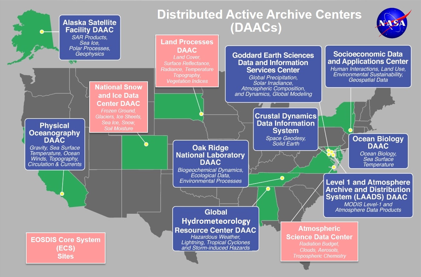 Map with NASA DAACs