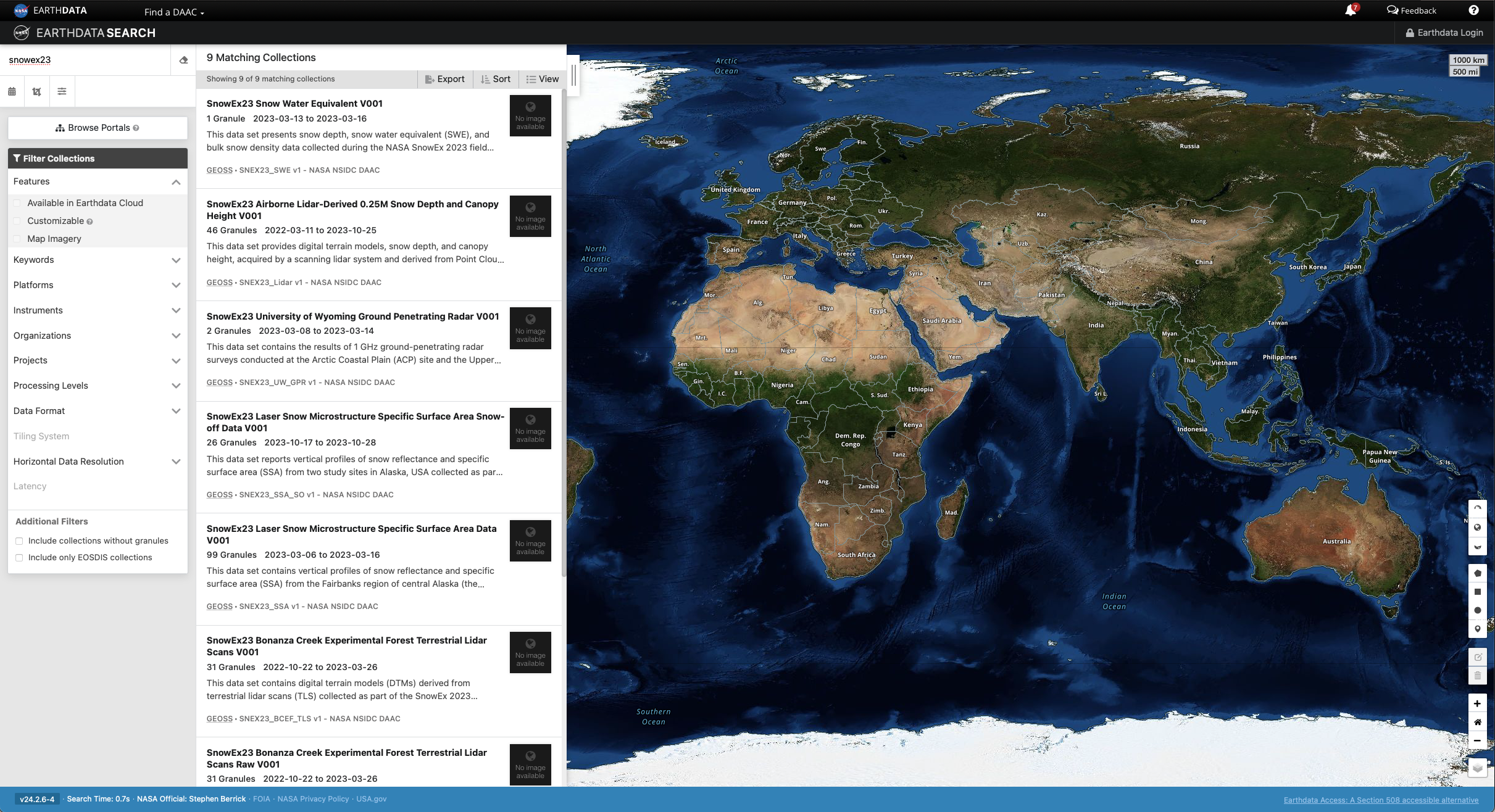 SnowEx23 data set in Earthdata Search